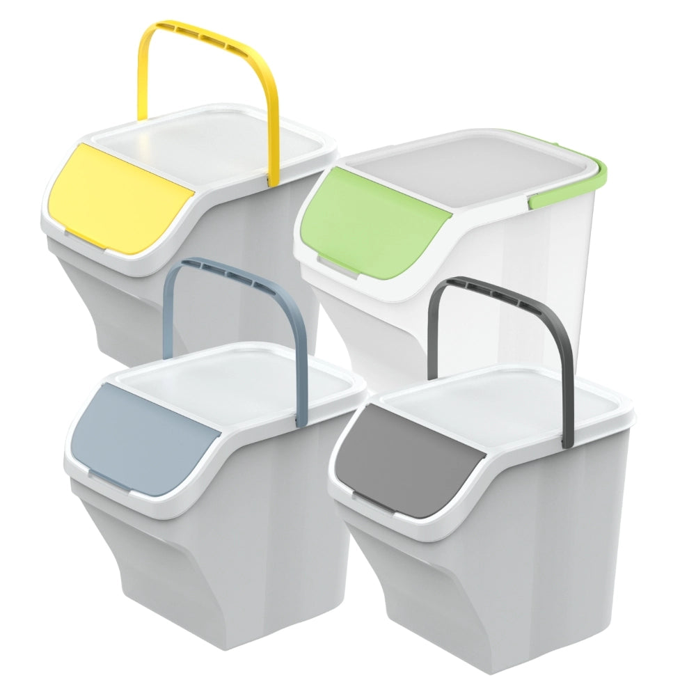Kit 4 Pezzi Pattumiera Raccolta Differenziata 4x25 Litri con maniglia Corpo BIANCO