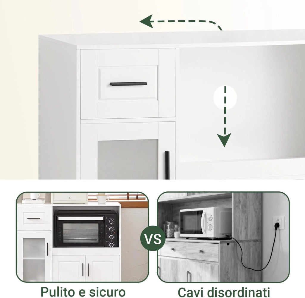 Carrello da Cucina, Isola Cucina con Ruote, Mobili da Cucina, Supporto per Microonde, Carrello Mobile per Sala da Pranzo e Ufficio 88,5 x 40 x 89 cm Bianco FSB78-W