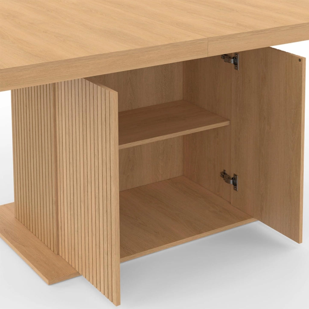 JULIETTE Tavolo da pranzo allungabile per 6-10 persone con doghe in legno e contenitore 160-200 cm