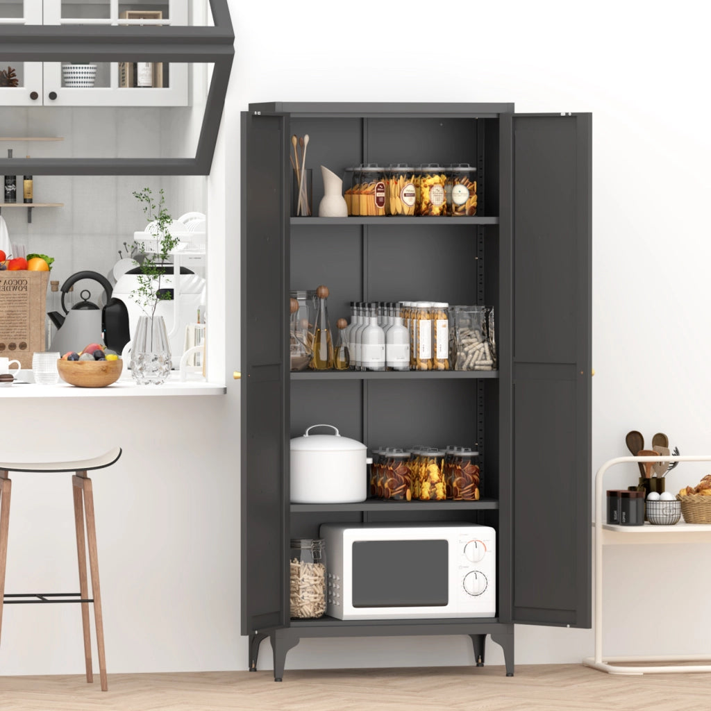 ARMADIO CONTENITORE 2 ANTE 174,5x42,0x14,0 cm Metallo Nero con ripiani regolabili
