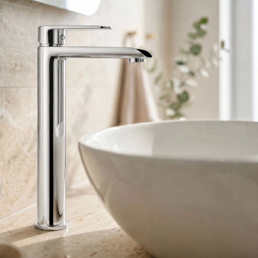 Miscelatore rubinetto america per lavabo con bocca alta in ottone cromato bagno *** confezione 1