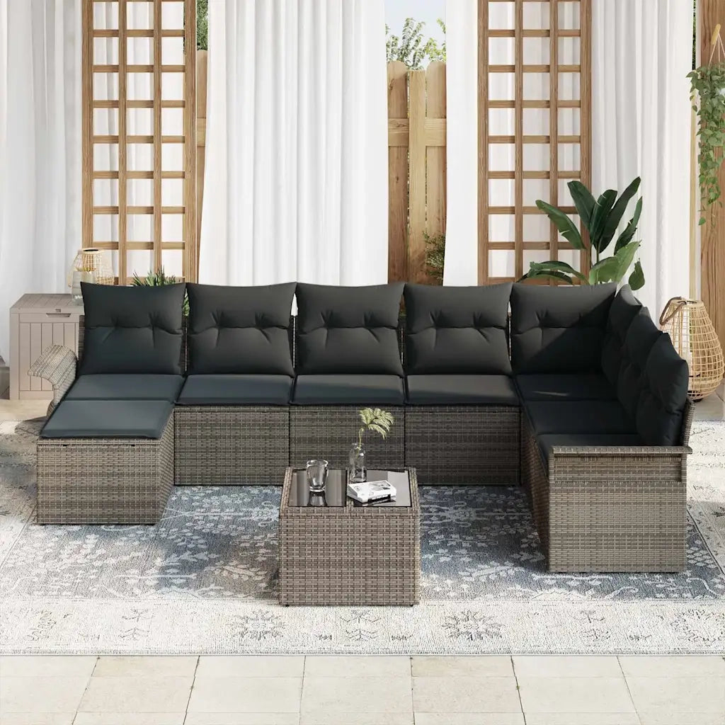 Set Divano da Giardino con cuscino 9 pcs Grigio Poly Rattan 3345489