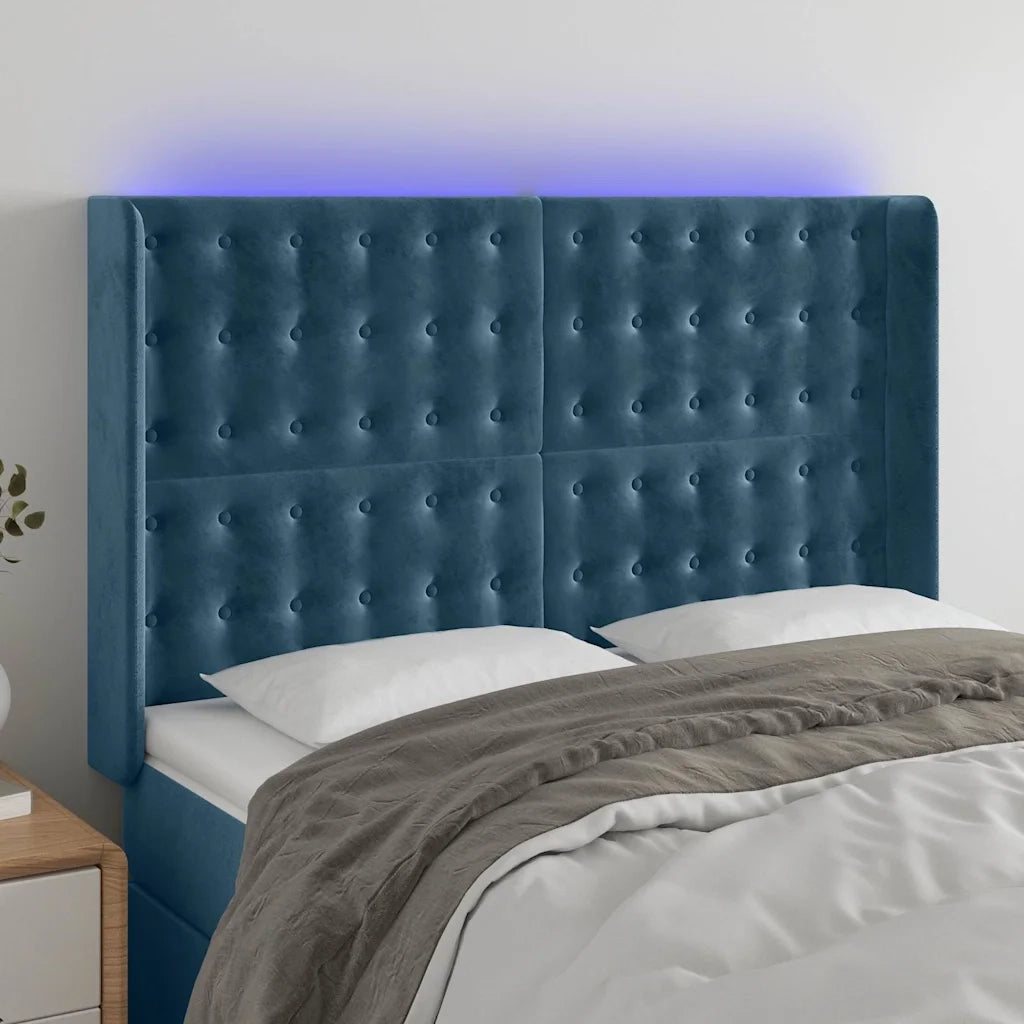 Testiera | Testata a LED Blu Scuro 147x16x118/128 cm in Velluto