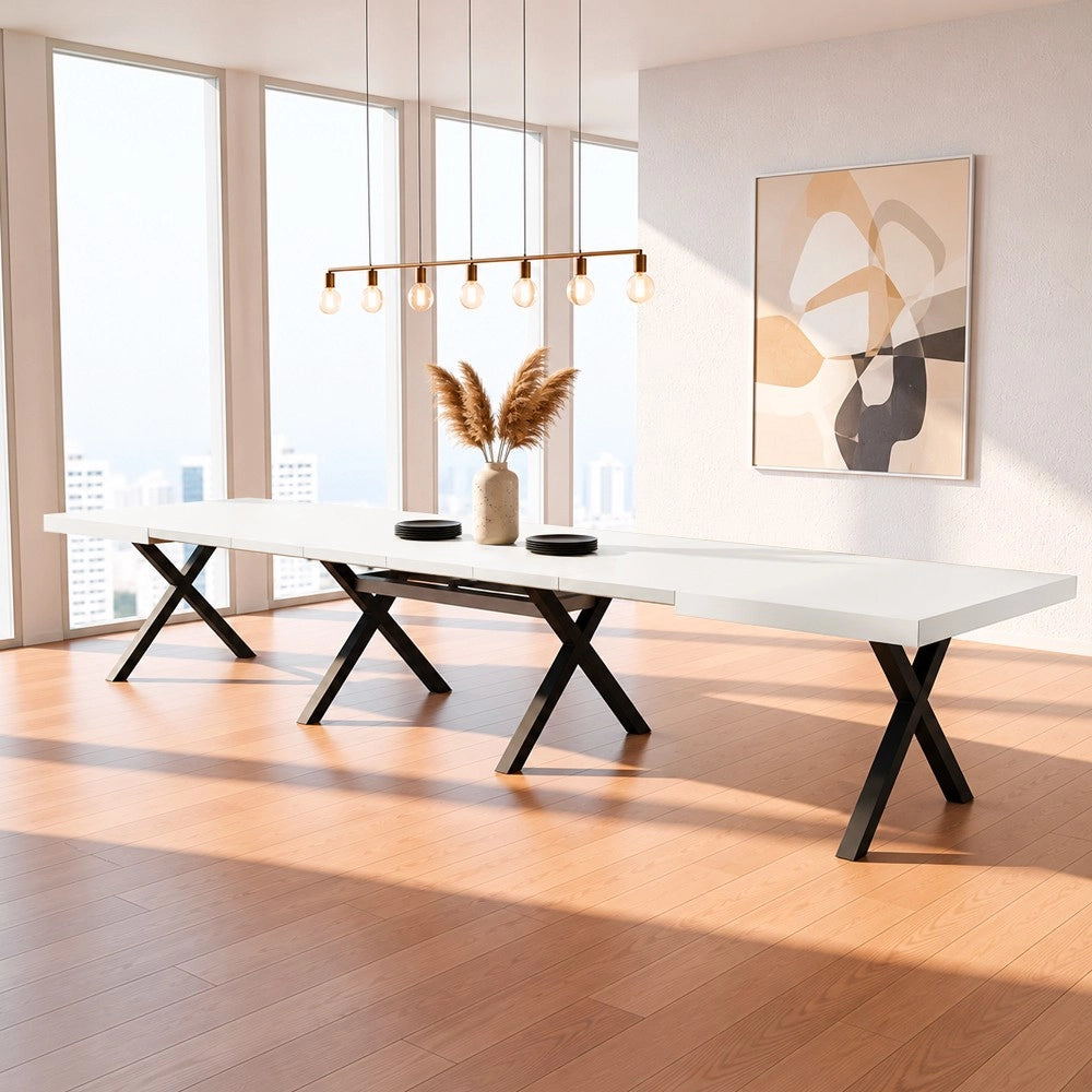 Tavolo Allungabile Milonga480 180 cm con Piano Bianco Spatolato e Gambe Incrociate Antracite