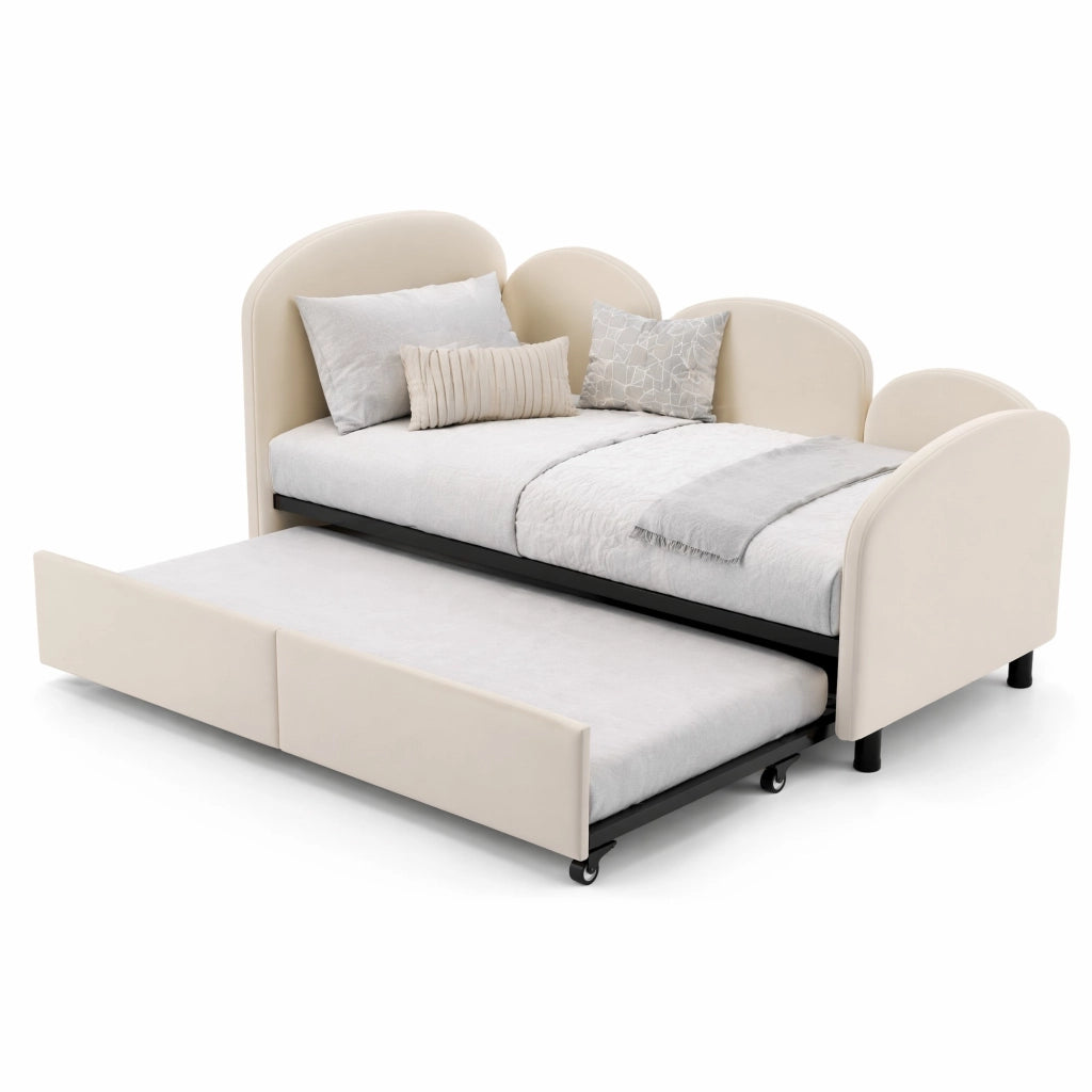 Letto per bambini a forma di fiore con cassetto; 90x200 cm; velluto beige