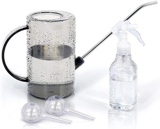 Piantagomma con lunga canna e bottiglia spray per uso interno ed esterno (1L grigio) con palline di scarico automatiche