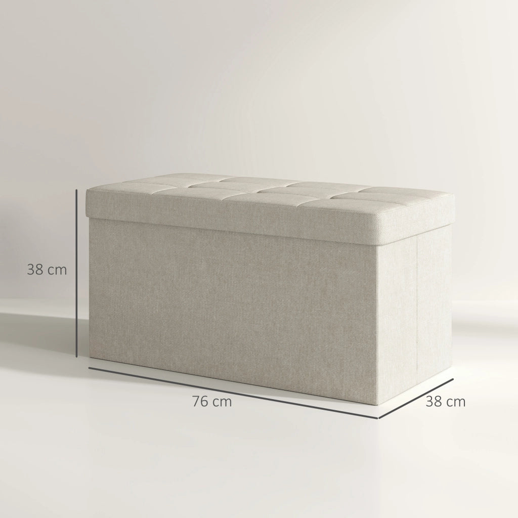 Pouf Contenitore Pieghevole ¨C Xylo ¨C Tessuto Lino Sintetico Crema 76x38x38cm 84L