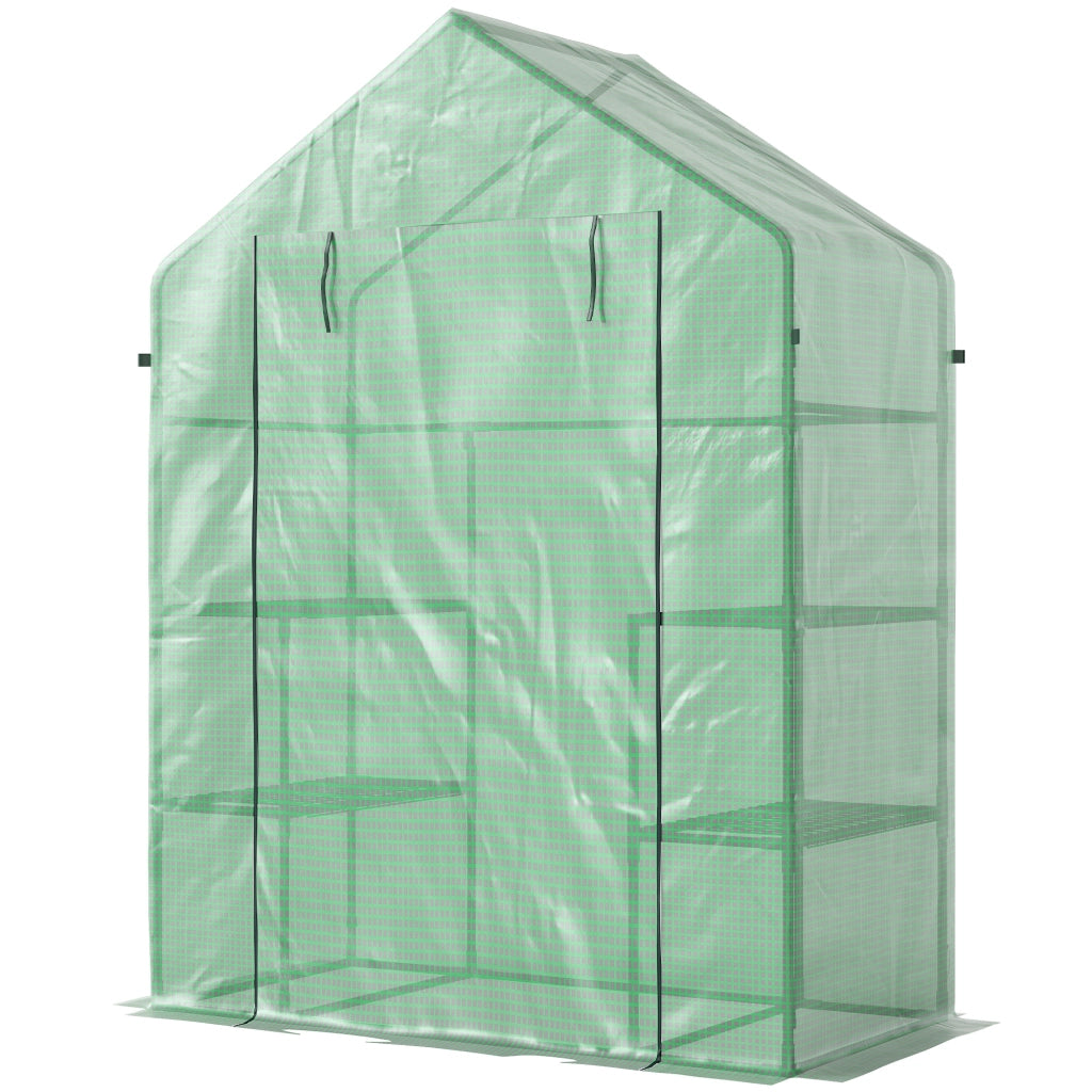 Serra da Giardino con 2 Mensole a 3 Livelli e Ingresso a Zip, in Acciaio e PE, 142x73x195 cm, Verde
