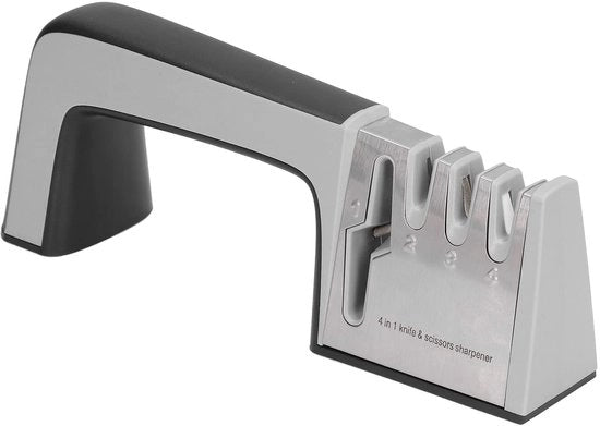 Serratrice per coltelli 4 in 1 - Manico ergonomico - Base antiscivolo - Per coltelli da cucina - Affilatura rapida ed efficace - Qualità premium - Serratrice per coltelli