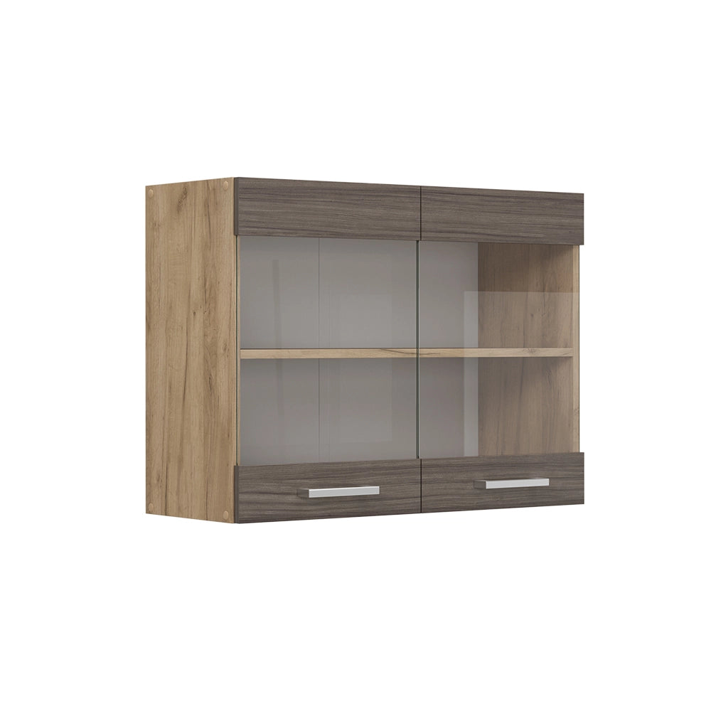 Mobile da cucina in vetro R-Line Grigio nobile/Rovere dorato 80 cm Vicco