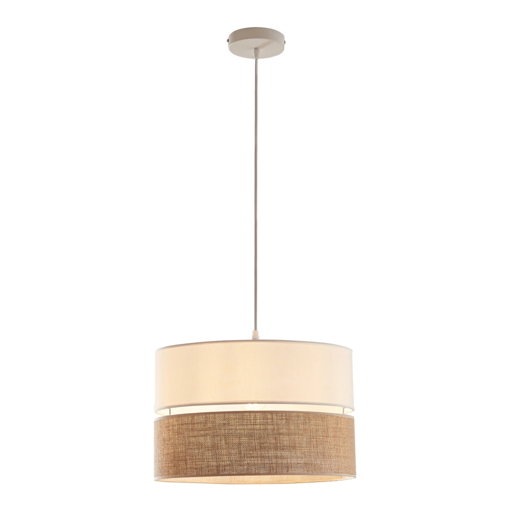 Lampada a Sospensione Barton con Doppio Paralume Cilindrico - Bianco / Effetto Lino lux.pro