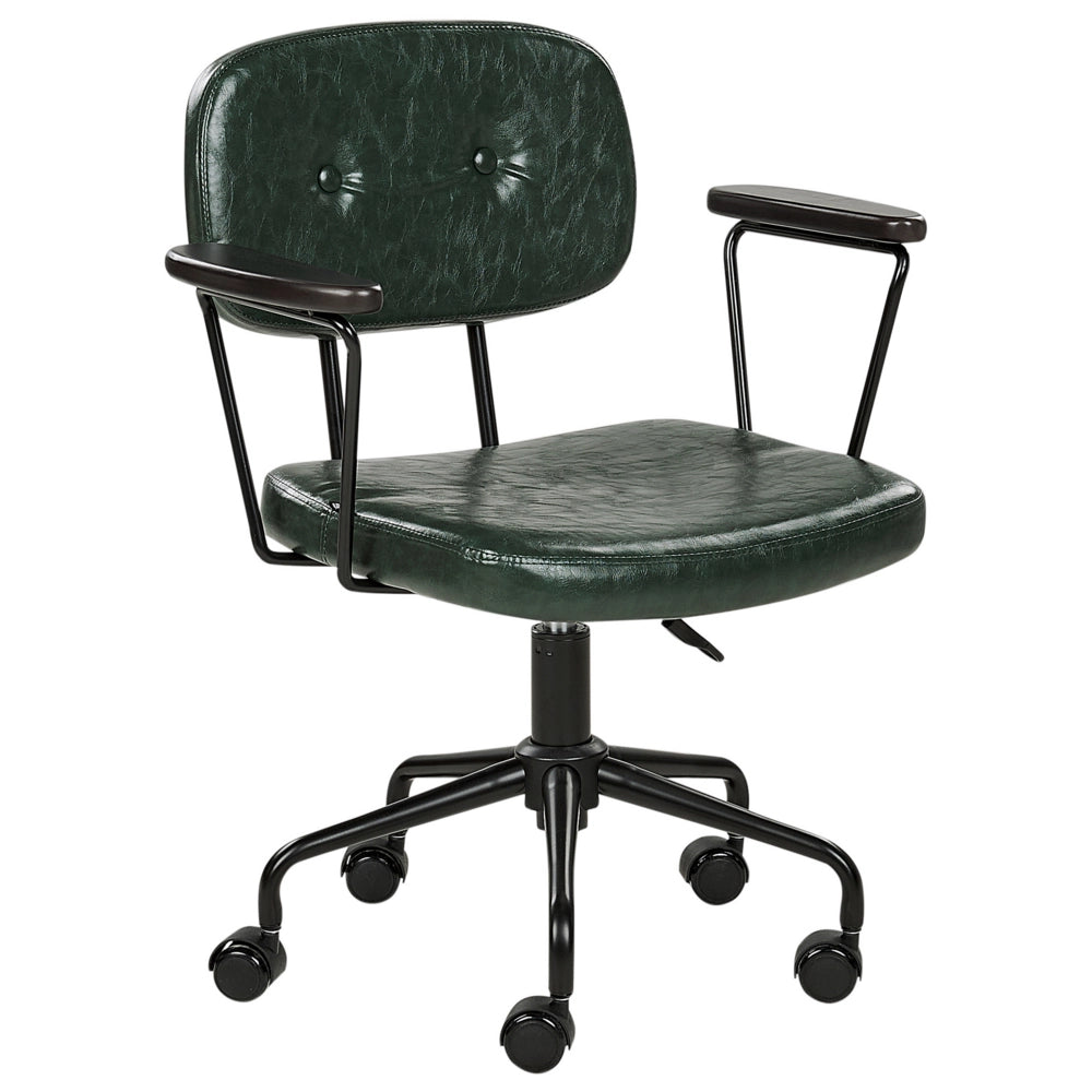 Sedia da ufficio tradizionale in ecopelle girevole e regolabile verde scuro stile moderno home office