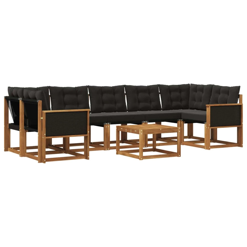 Set di divani da esterno con cuscino 8 pcs Naturale e Nero