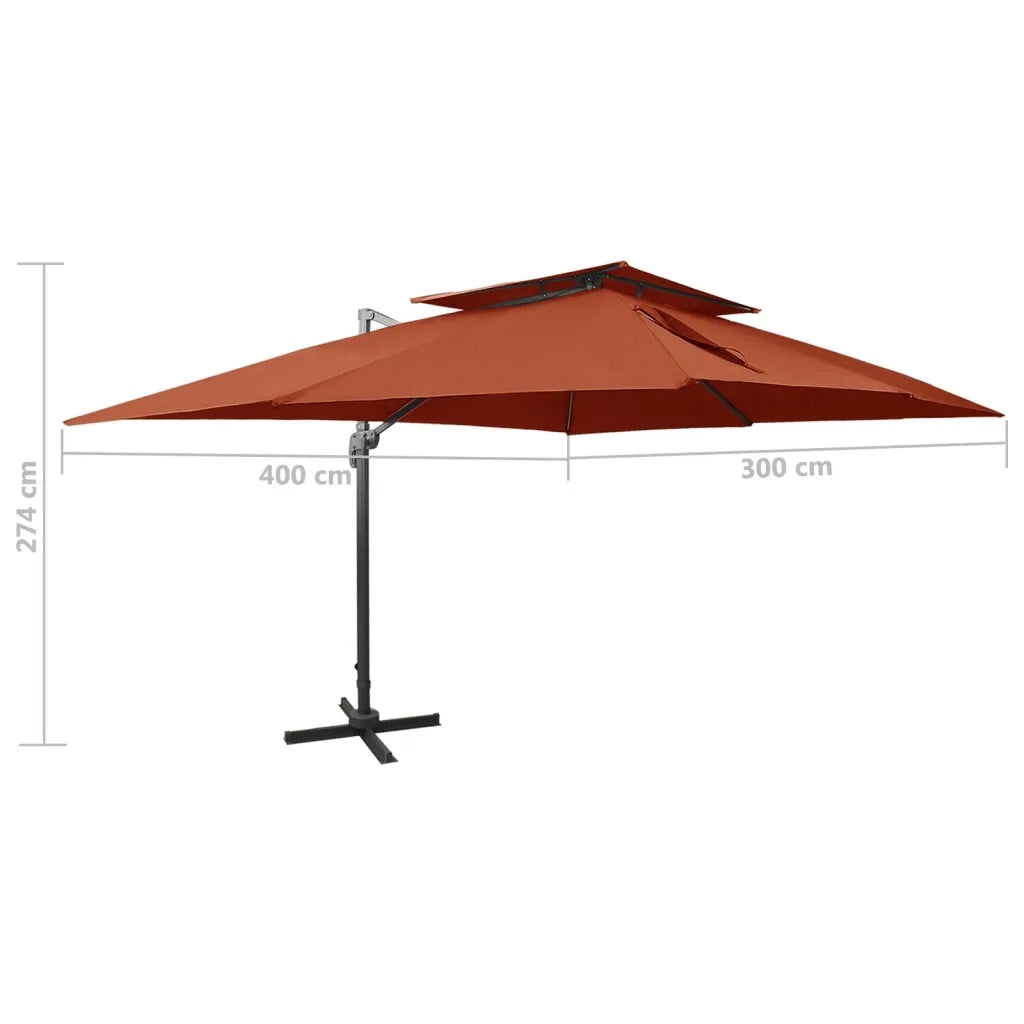 Ombrellone da giardino a sbalzo con doppio piano in terracotta 400x300 cm 312383