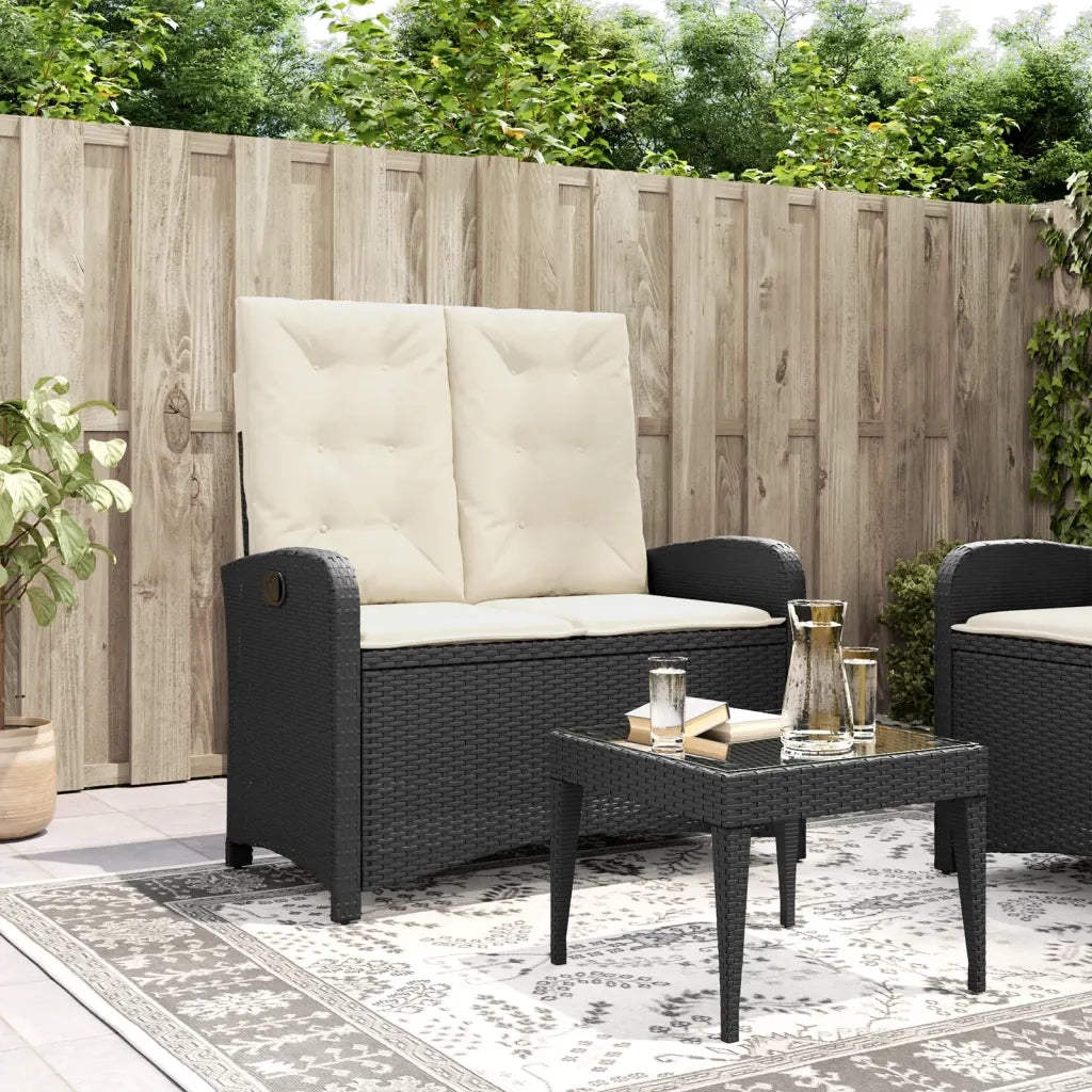 Panca Reclinabile da Giardino con Cuscini-Sgabello-Sedia da esterno Nera in Polyrattan 578210