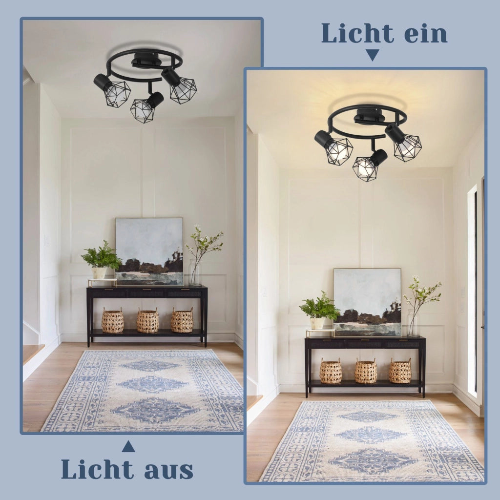 ZMH Faretto da soffitto 3 lampade E14 rotondi industriali retrò girevoli per camera letto