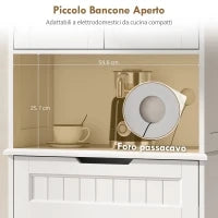 Credenza Cucina con 2 Armadietti e Cassetto, Piano Centrale Aperto e Ripiani Regolabili, Bianco