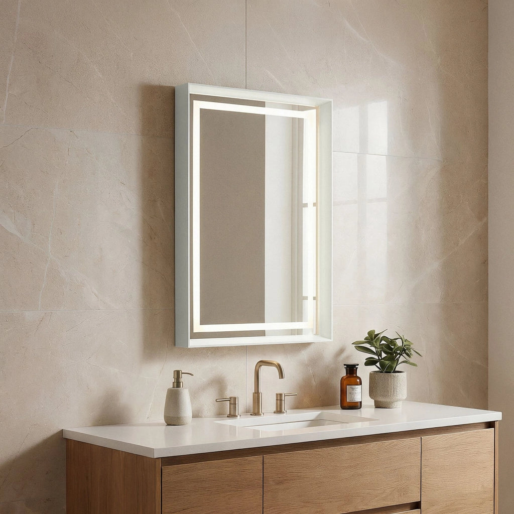 Specchio decorativo in legno "Craft 60 x 90 v2" - 60 x 10 x 90 cm - Cashmere opaco