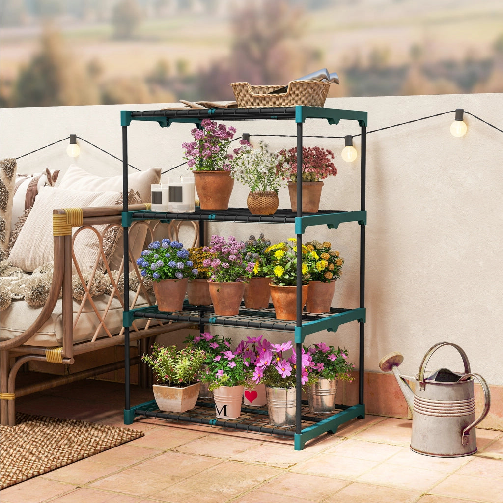 Portapiante a 4 Livelli Aperti in Acciaio e Plastica, 67x49x105 cm, Verde Scuro