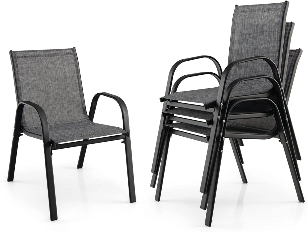 Set di 4 Sedie da Giardino Impilabili, Sedie da Terrazza con Braccioli, Sedie Impilabili in Metallo e Tssuto Textilene, Sedie da Balcone, 55 x 67 x 83 cm, Sedie da Pranzo per Patio, Terrazza
