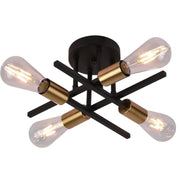 Trade Shop - Plafoniera A Soffitto Design Industriale Moderna Nero Oro 4 Portalampada Attacco E27 Pn-16 -
