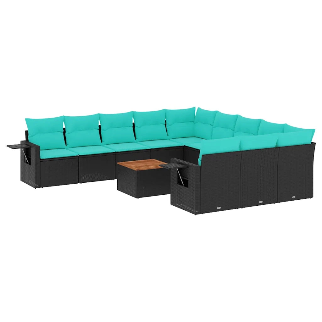 Set Divani da Giardino 12 pz con Cuscini Nero in Polyrattan 3224790