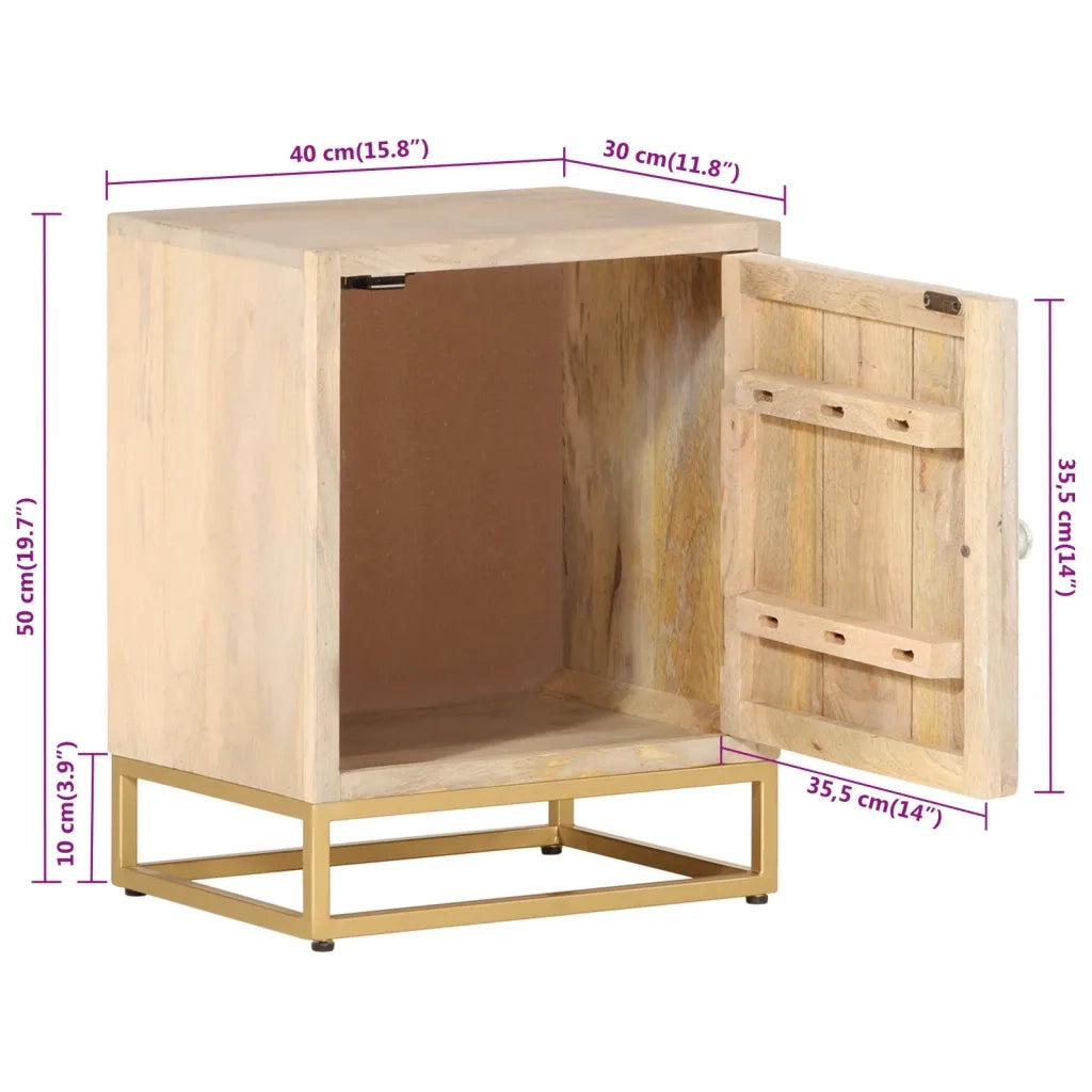 Comodino 40x30x50 cm in Legno Massello di Mango e Ferro