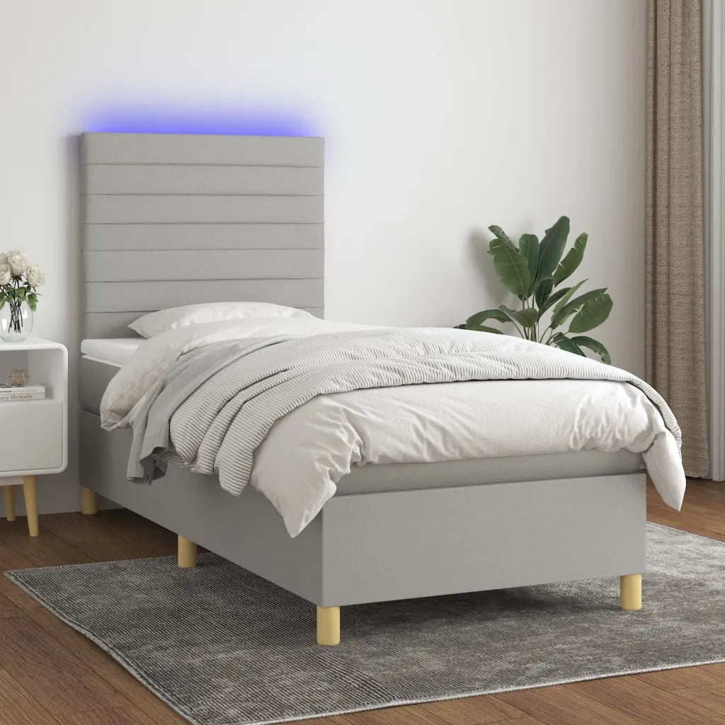Letto a Molle Materasso e LED Grigio Chiaro 80x200 cm Tessuto 3135469
