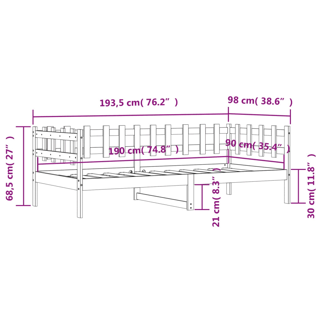 Dormeuse Nera 90x190 cm in Legno Massello di Pino 840384