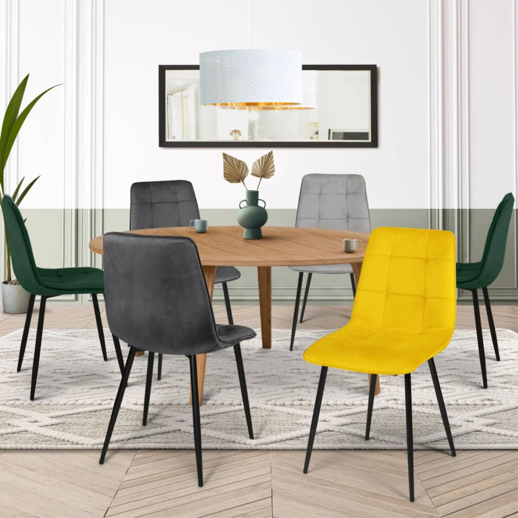 IDMarket - Set di 6 sedie MILA in velluto misto verde x2, grigio scuro x2, grigio chiaro, giallo