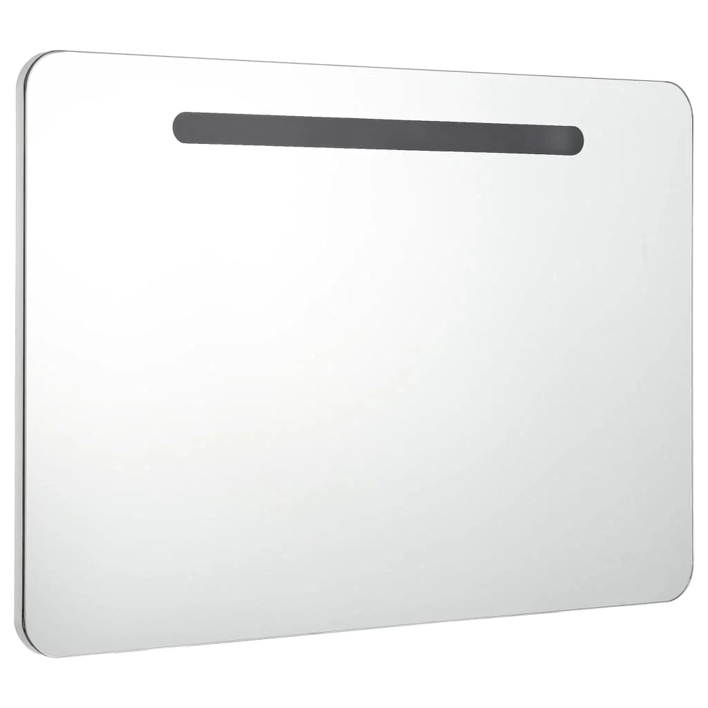 Mobiletto da bagno con specchio LED 80 x 9,5 x 55 cm MDF bianco 02_0006570