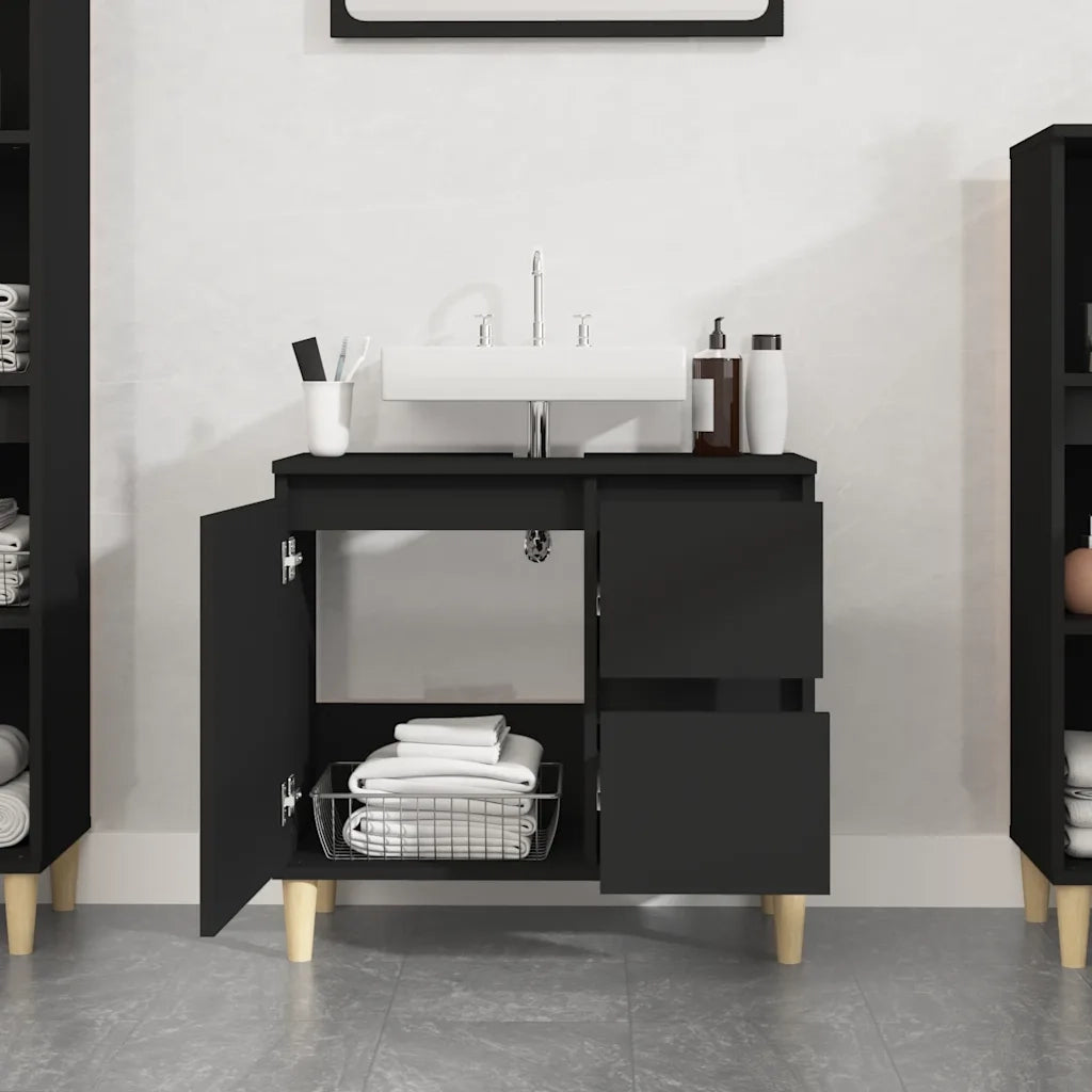 Armadietto da Bagno Nero 65x33x60 cm in Legno Multistrato 819821