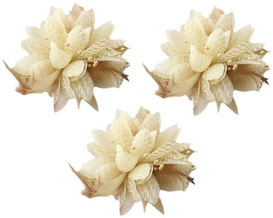 Fascinator per Capelli - 3 Pezzi - Corsage per Matrimonio - Clip per Capelli - Stoffa morbida - Beige