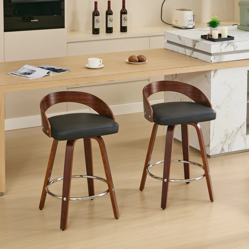 Sgabelli da Bar Set 2 Pezzi Girevoli con Cuscino ¨C MINIMAL ¨C Legno Nero, Seduta 63 cm