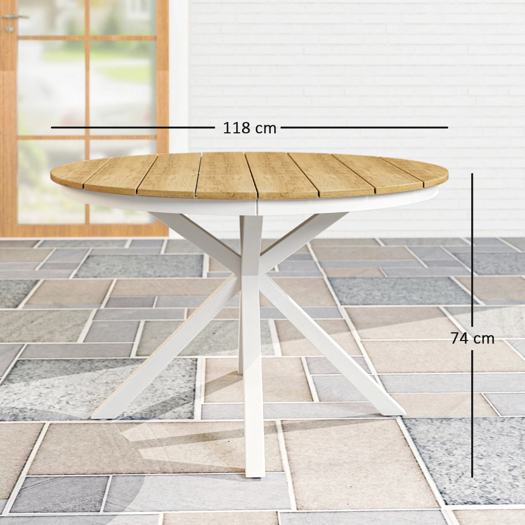 Tavolino da giardino ¨C Zephmum ¨C ?118cm, alluminio, design a doghe, teak