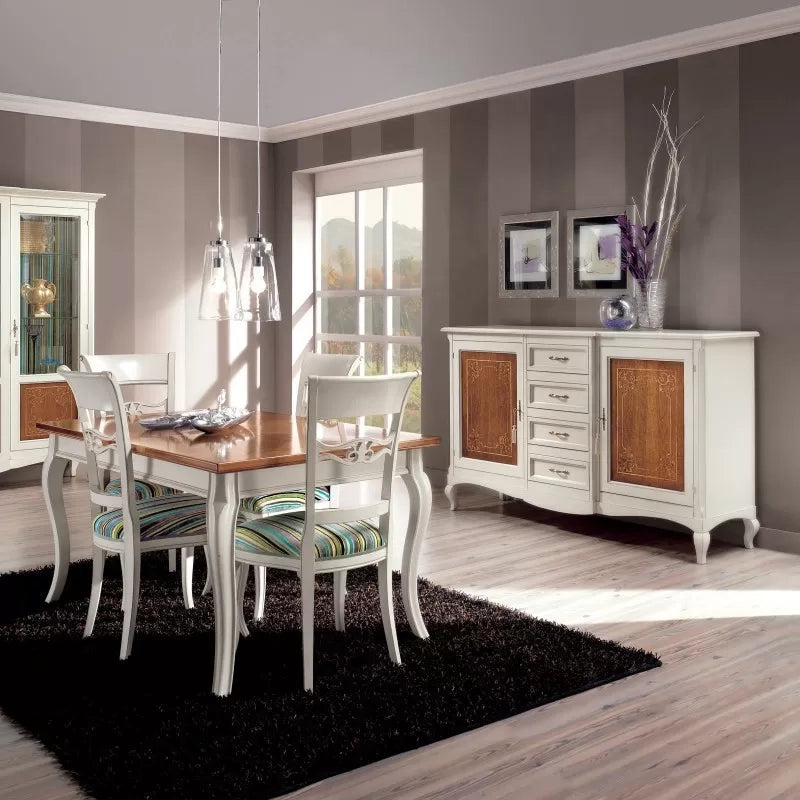 Tavolo rettangolare allungabile legno shabby bicolore 160x90x78 - Mobili 2G