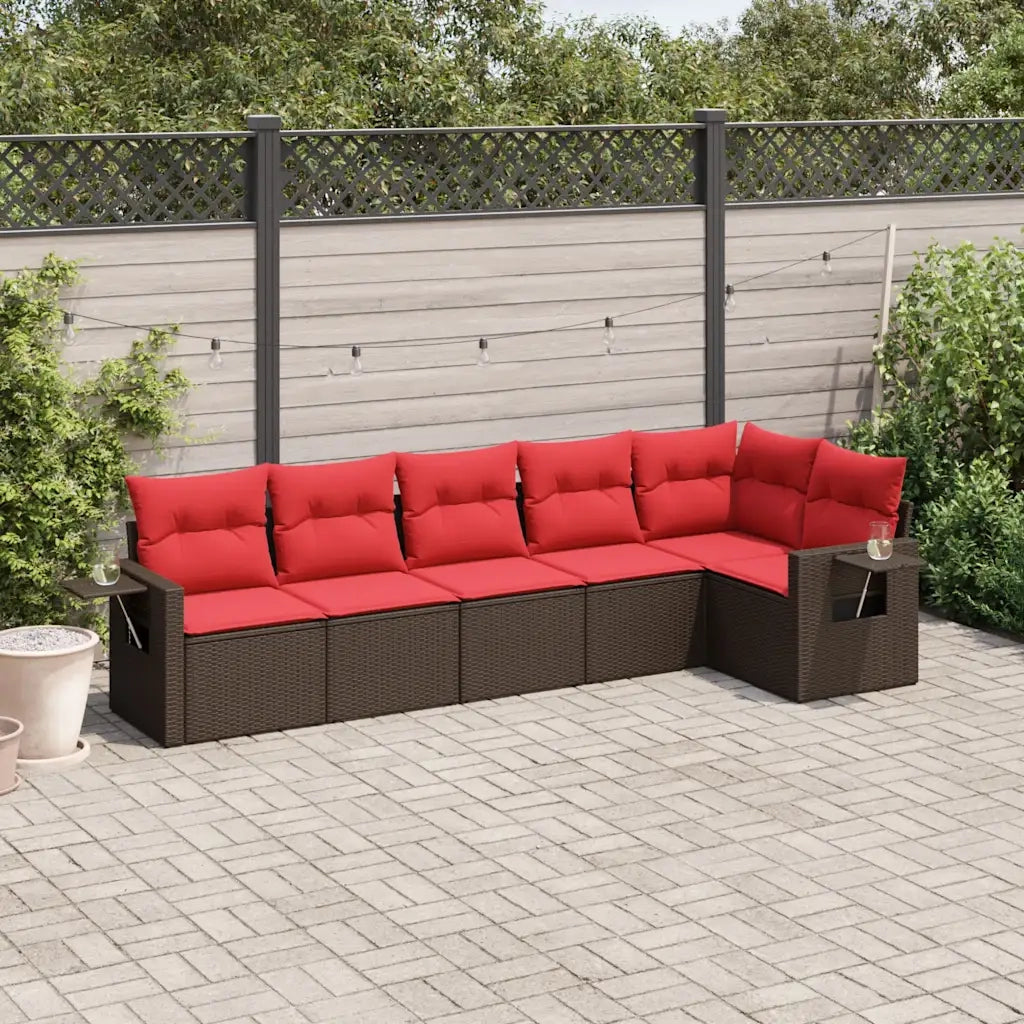 Set Divani da Giardino 6 pz con Cuscini Marrone in Polyrattan 3220193