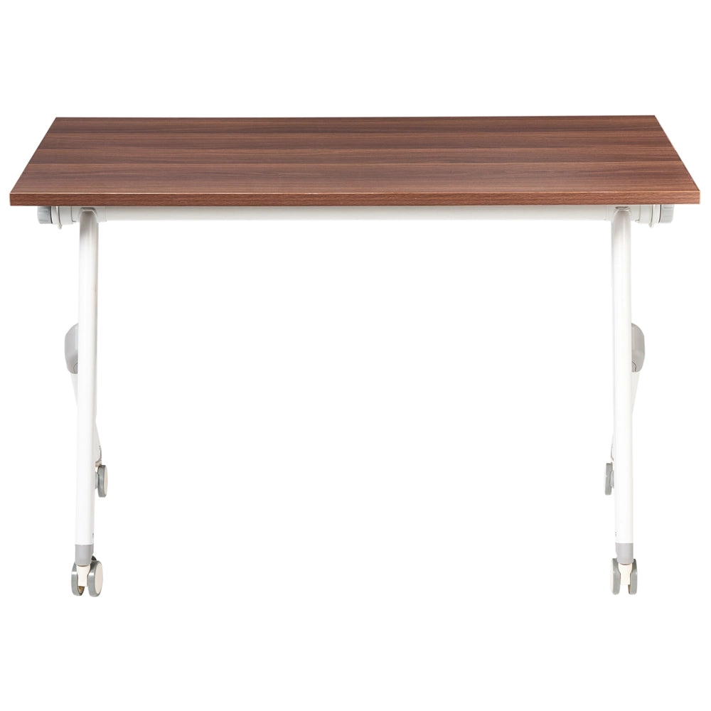 Scrivania pieghevole da ufficio Marrone scuro e bianco Struttura in metallo Piano in MFC 120 x 60 cm Tavolo pieghevole portatile con rotelle