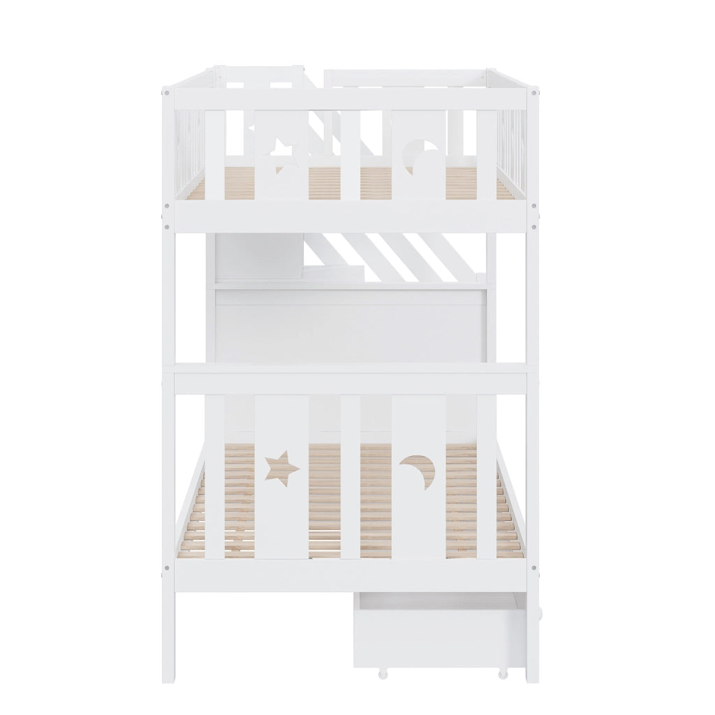 Letto a castello 90x200 cm in legno con scala contenitore e 2 cassetti
