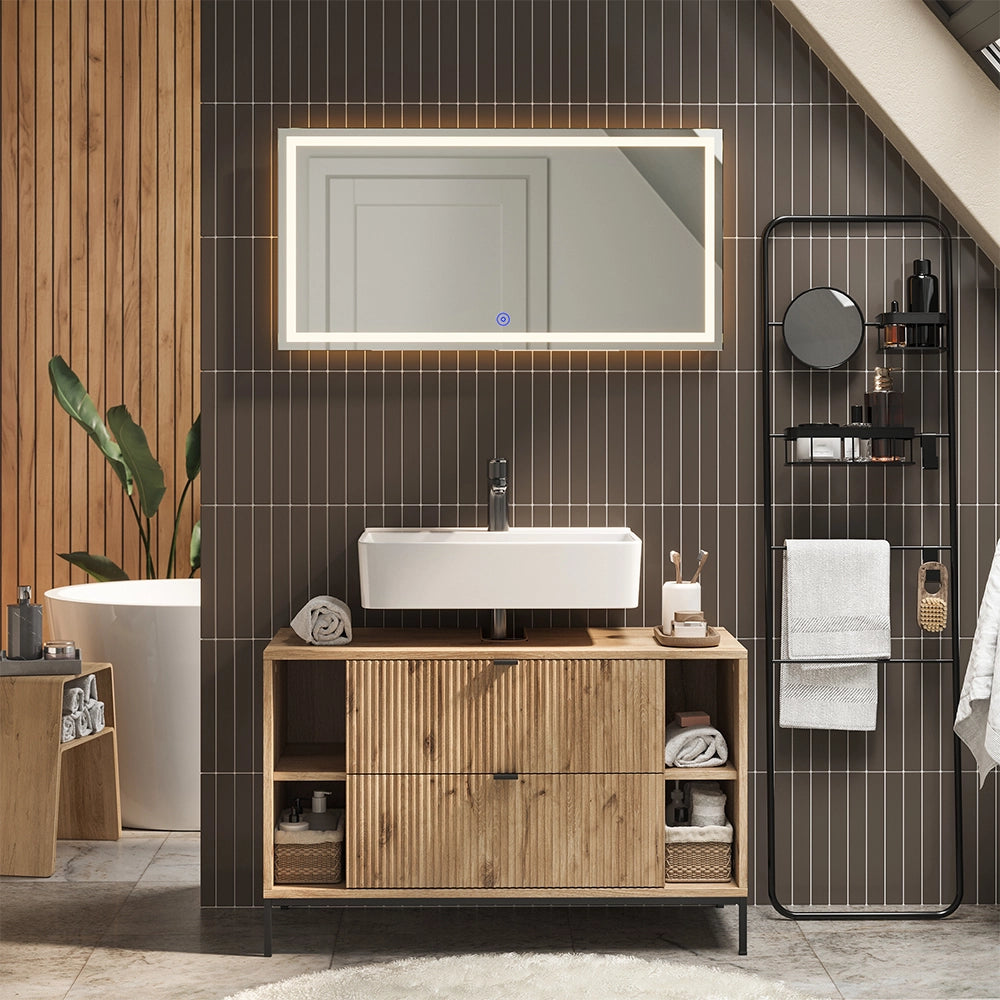Vicco Mobile sottolavabo per bagno Quercia vichinga 100 x 63 cm Con 2 cassetti estraibili