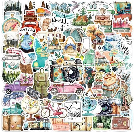 50 ades di carta da viaggio mini - adesivi decorativi per album, diario, quaderno, bottiglia di acqua e album