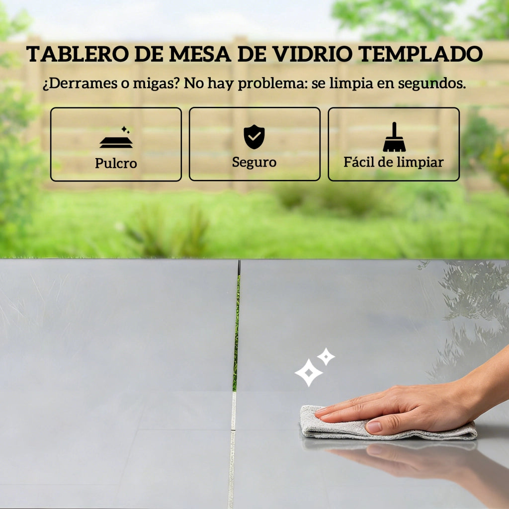 Set Tavolo e Sedie da Giardino con Vetro Temperato ¨C zephmum ¨C Grigio, Polipropilene, 6 Pezzi