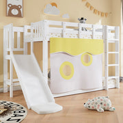 Letto a Castello in Legno con Scivolo e Baldacchino ¨C MINIMAL ¨C Bianco, Pino MDF, 90x200