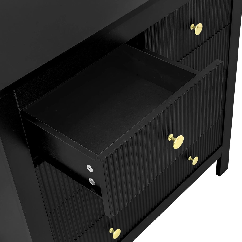 Cassettiera con 5 cassetti; maniglie dorate e ante strutturate; 79x39;5x80;5 cm; nera