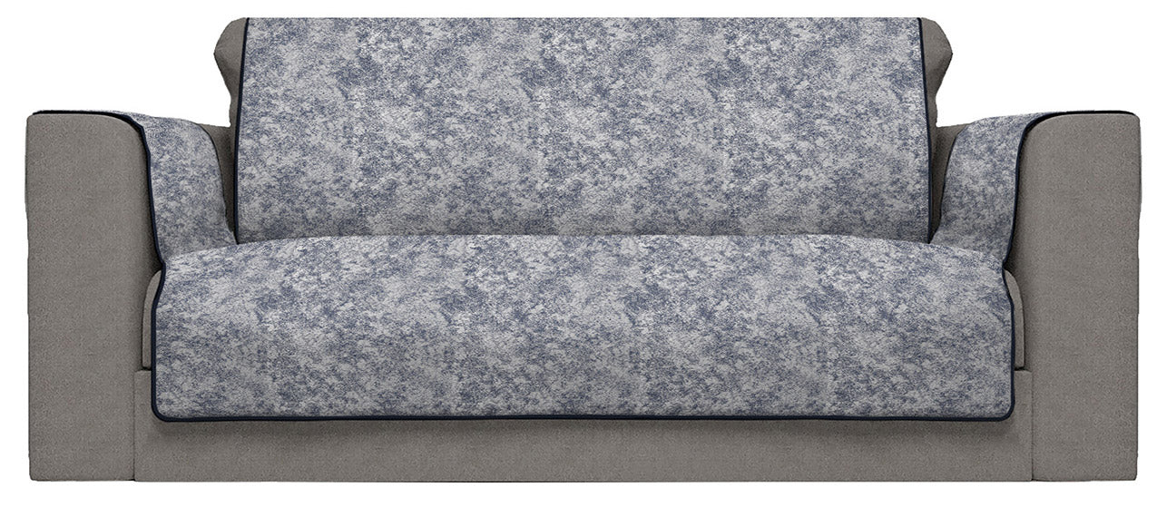 Copridivano con Copri Braccioli Seduta 125 cm in Poliestere e Cotone Blu Scuro