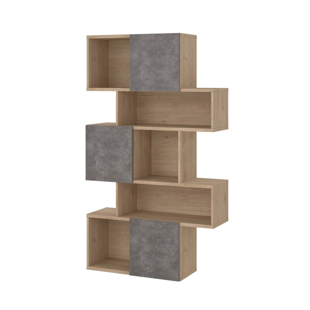 Libreria Acetosella, Scaffale da ufficio, Mobile portalibri, Biblioteca, 96x32 h166 cm, Rovere e Cemento