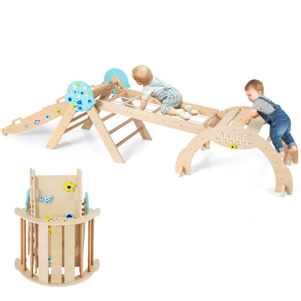Set triangolo giocattoli pieghevoli per bambini che scalano, Triangolo palestra interno con scivolo ad arco Naturale-Arrampicate e scivoli