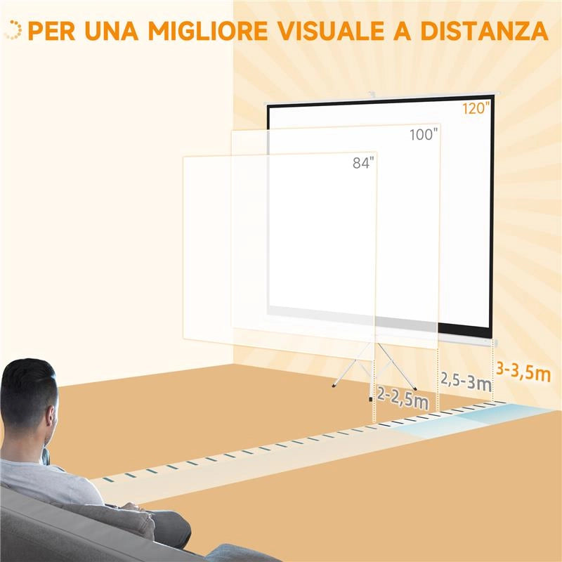 TELO PROIETTORE DA 120" FORMATO 4:3 IN TESSUTO A RETE, PLASTICA E METALLO CON TREPPIEDI, 244X183 CM, BIANCO