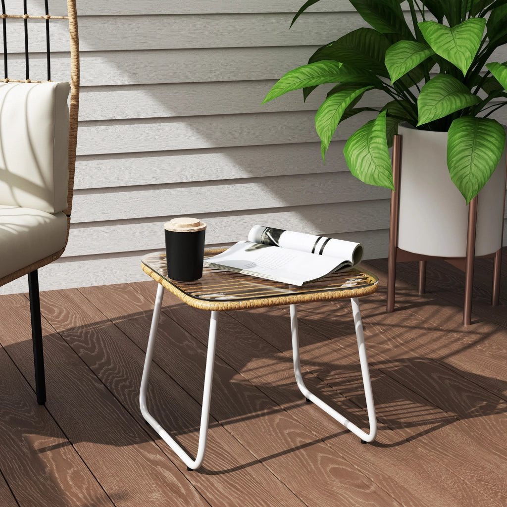 Tavolo da giardino in rattan sintetico con piano in vetro temperato ¨C zephmum ¨C 50x50x44 cm naturale