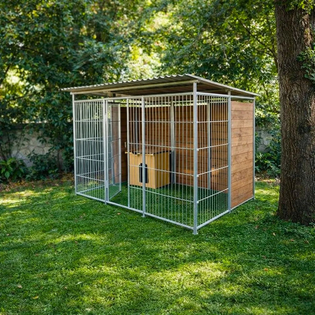 Box per cani coperto retro e 1 metro laterale in legno zincato a caldo da 300x200xh180 cm